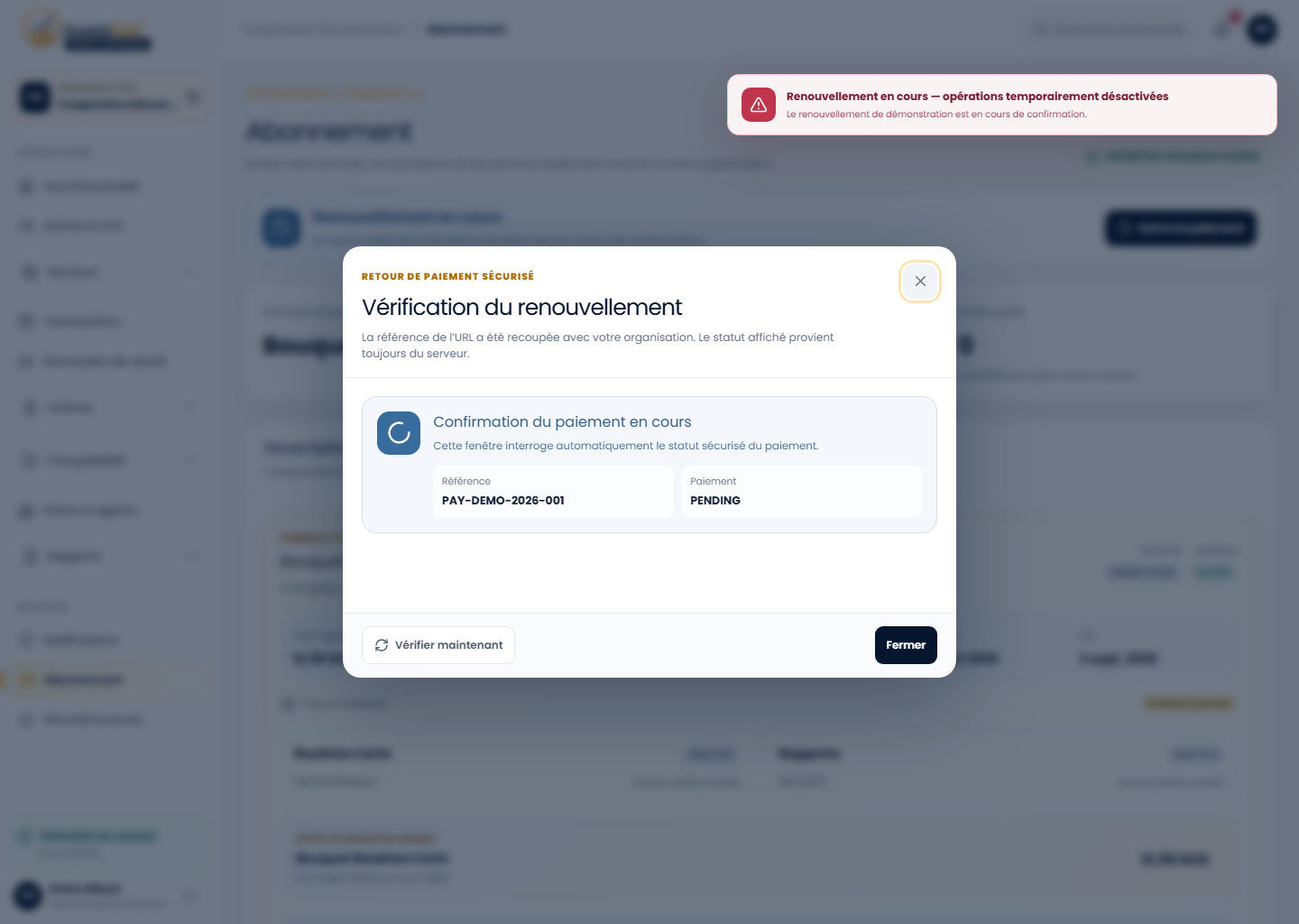 Suivi d’un renouvellement en attente dans le back-office Partenaire Investissons RDC