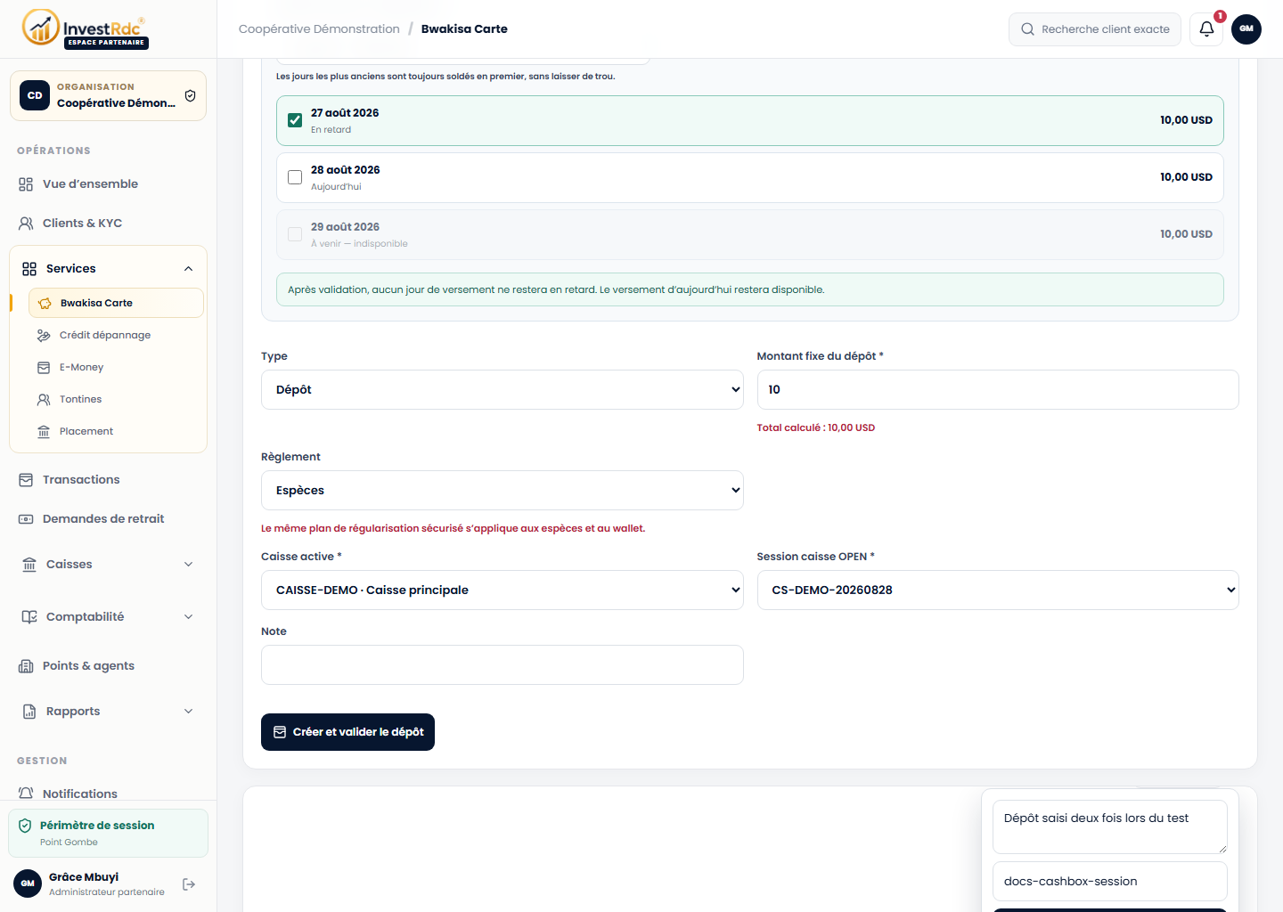 Annuler une transaction approuvée dans le back-office Partenaire Investissons RDC