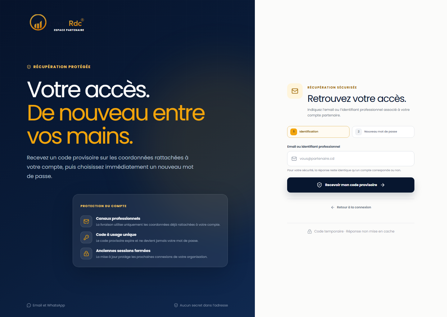 Demander un code provisoire dans le back-office Partenaire Investissons RDC