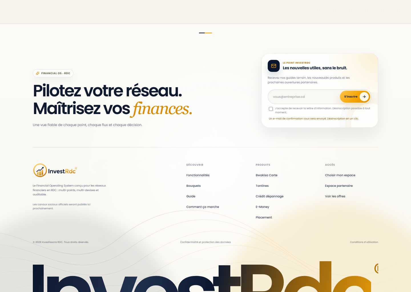 Pied de page et newsletter sur le portail Web