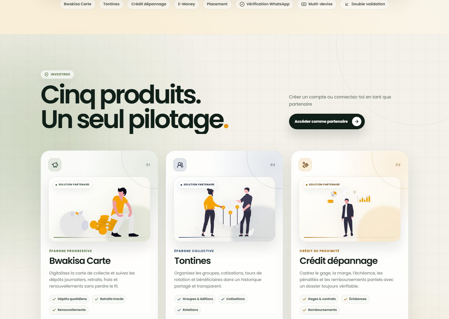 Produits présentés sur le portail Web