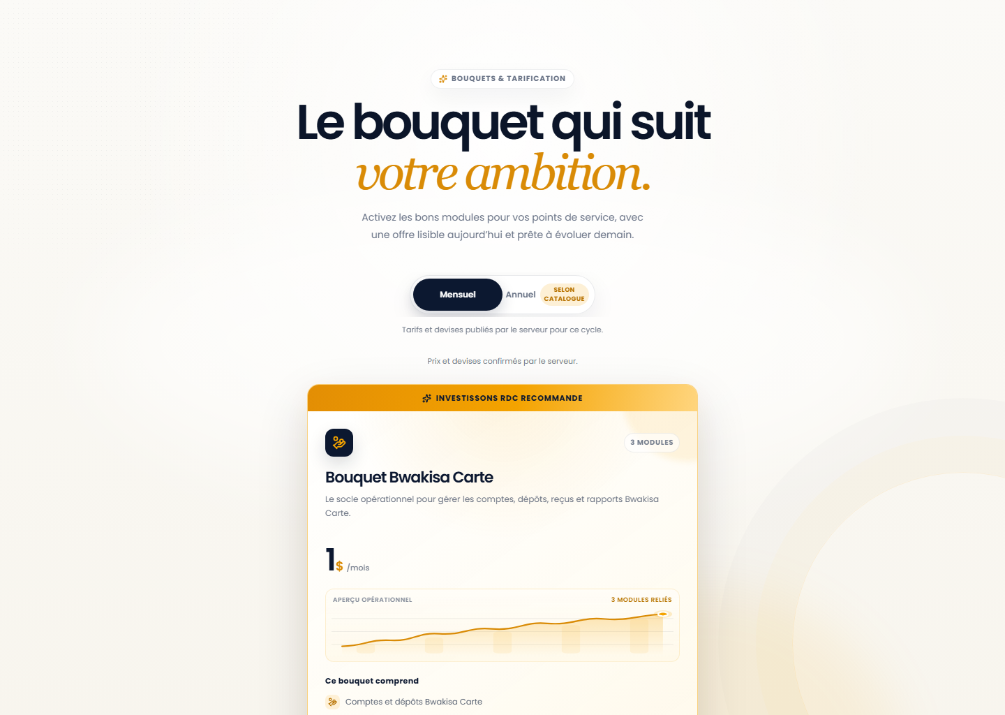 Prix et modules sur le portail Web