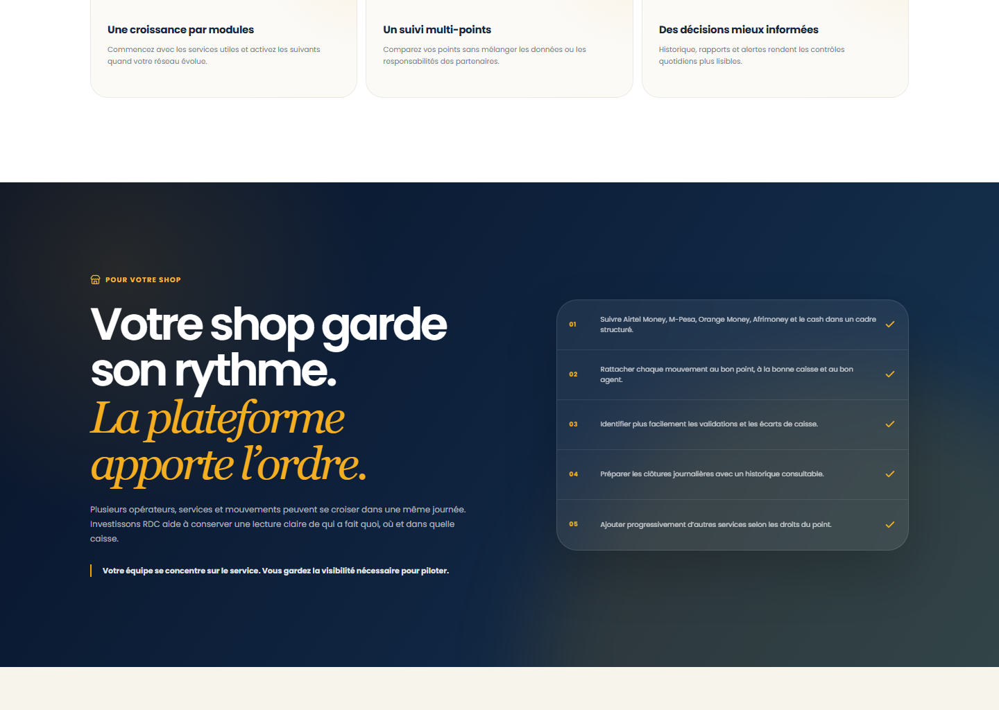 Points de service sur le portail Web