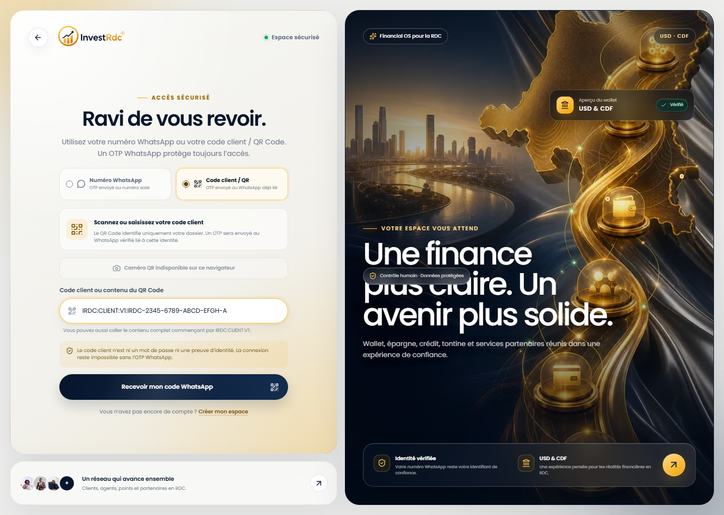 Code client saisi sur le portail Web
