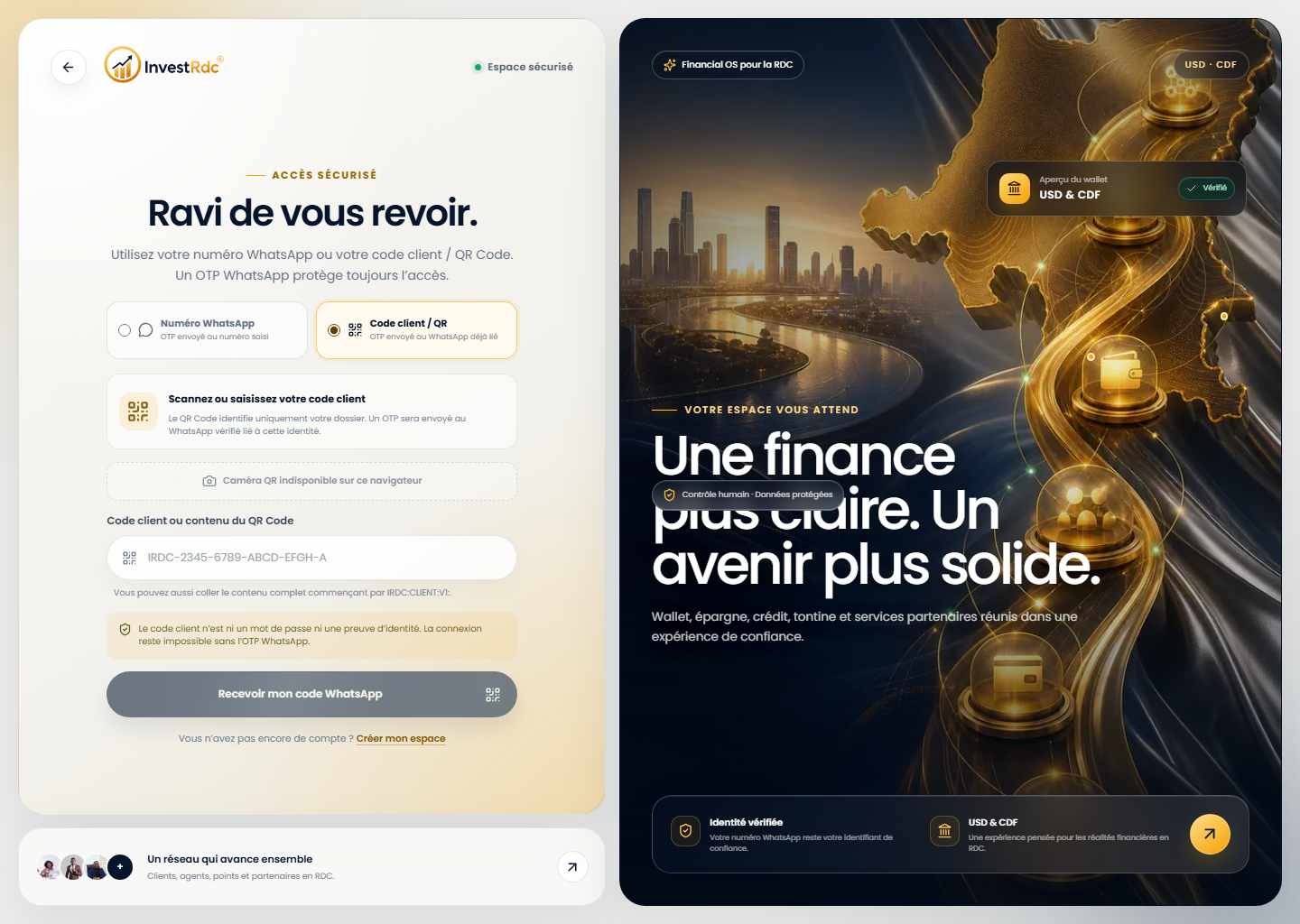 Connexion par code client sur le portail Web