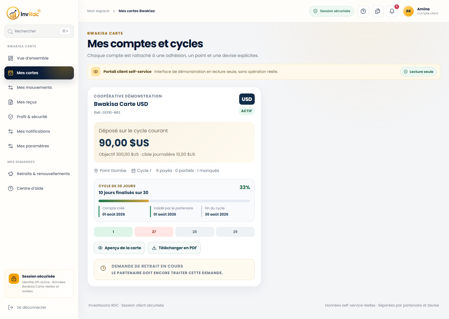 Comptes et cycles sur le portail Web