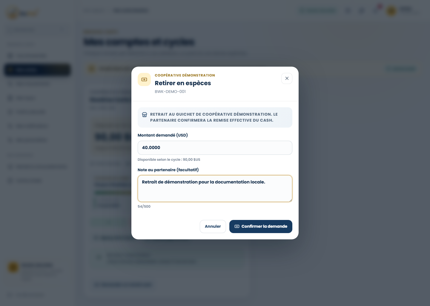 Préparer une demande de retrait sur le portail Web