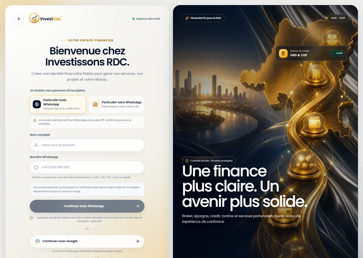 Inscription avec WhatsApp sur le portail Web