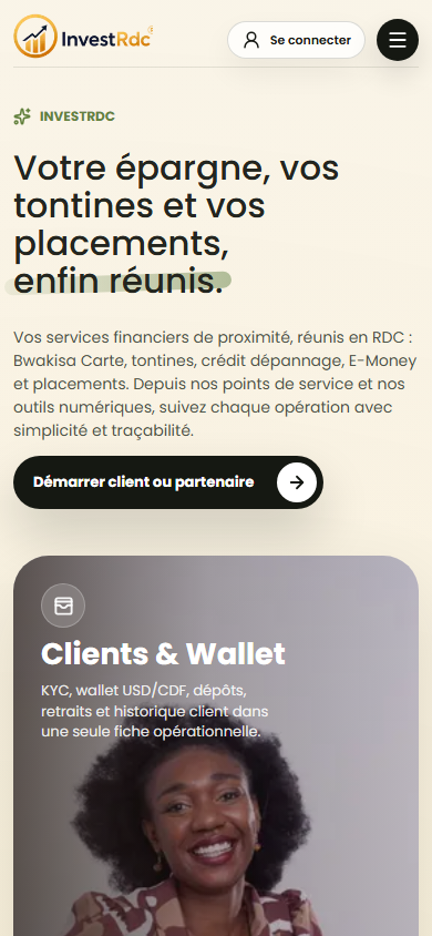 Accueil public sur téléphone sur le portail Web