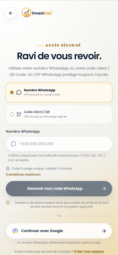 Connexion sur téléphone sur le portail Web