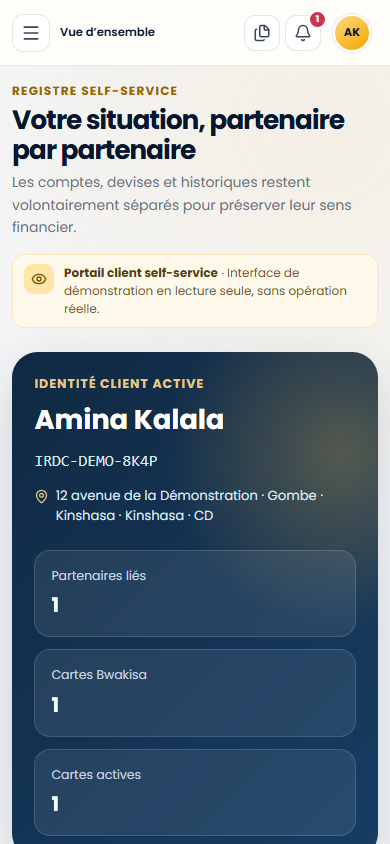 Tableau de bord client sur téléphone sur le portail Web