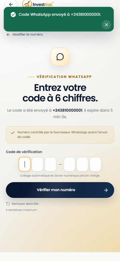 OTP d’inscription sur téléphone sur le portail Web