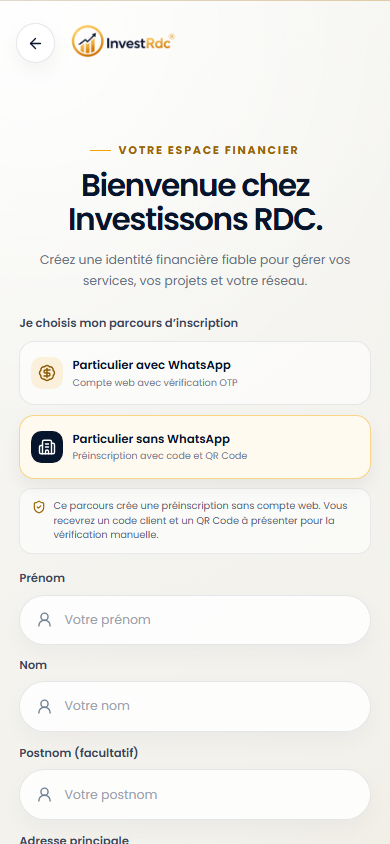 Préinscription sans WhatsApp sur téléphone sur le portail Web