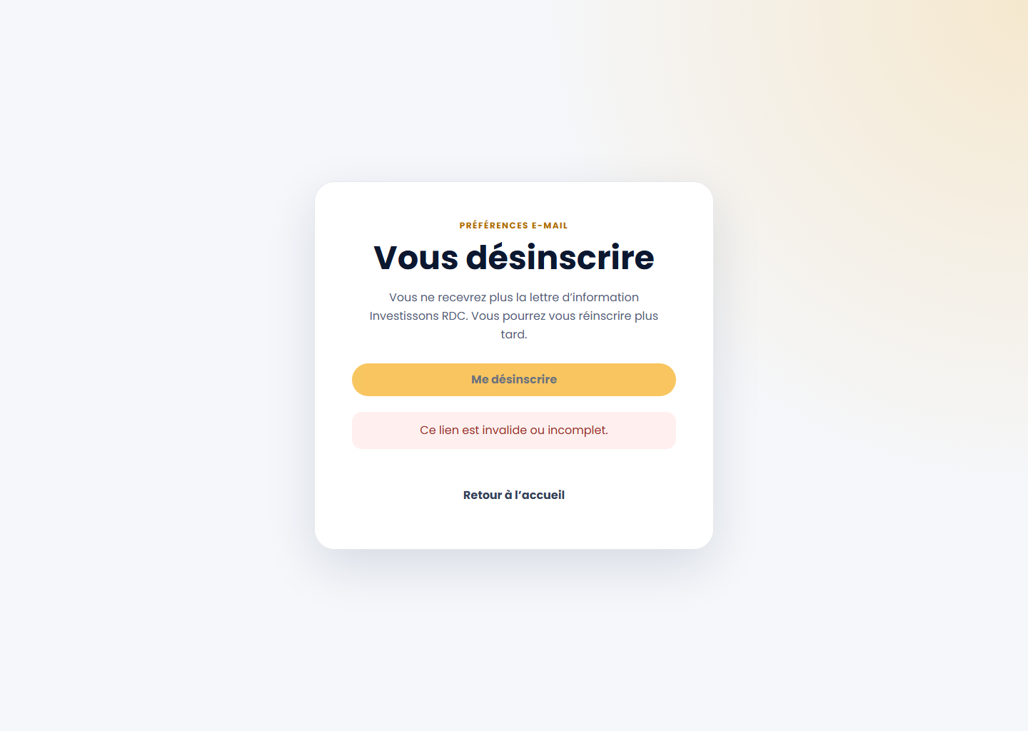 Désinscription de la newsletter sur le portail Web