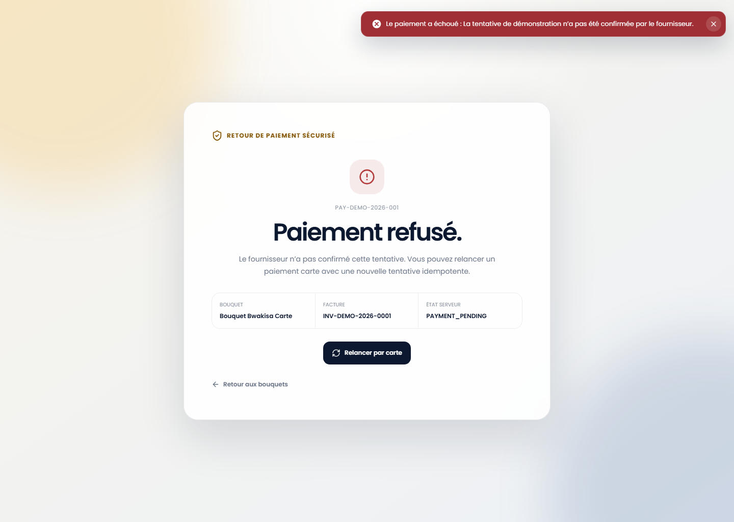 Paiement refusé sur le portail Web